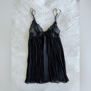 Victoria's Secret Black Pleated Chemise with Lace Trim